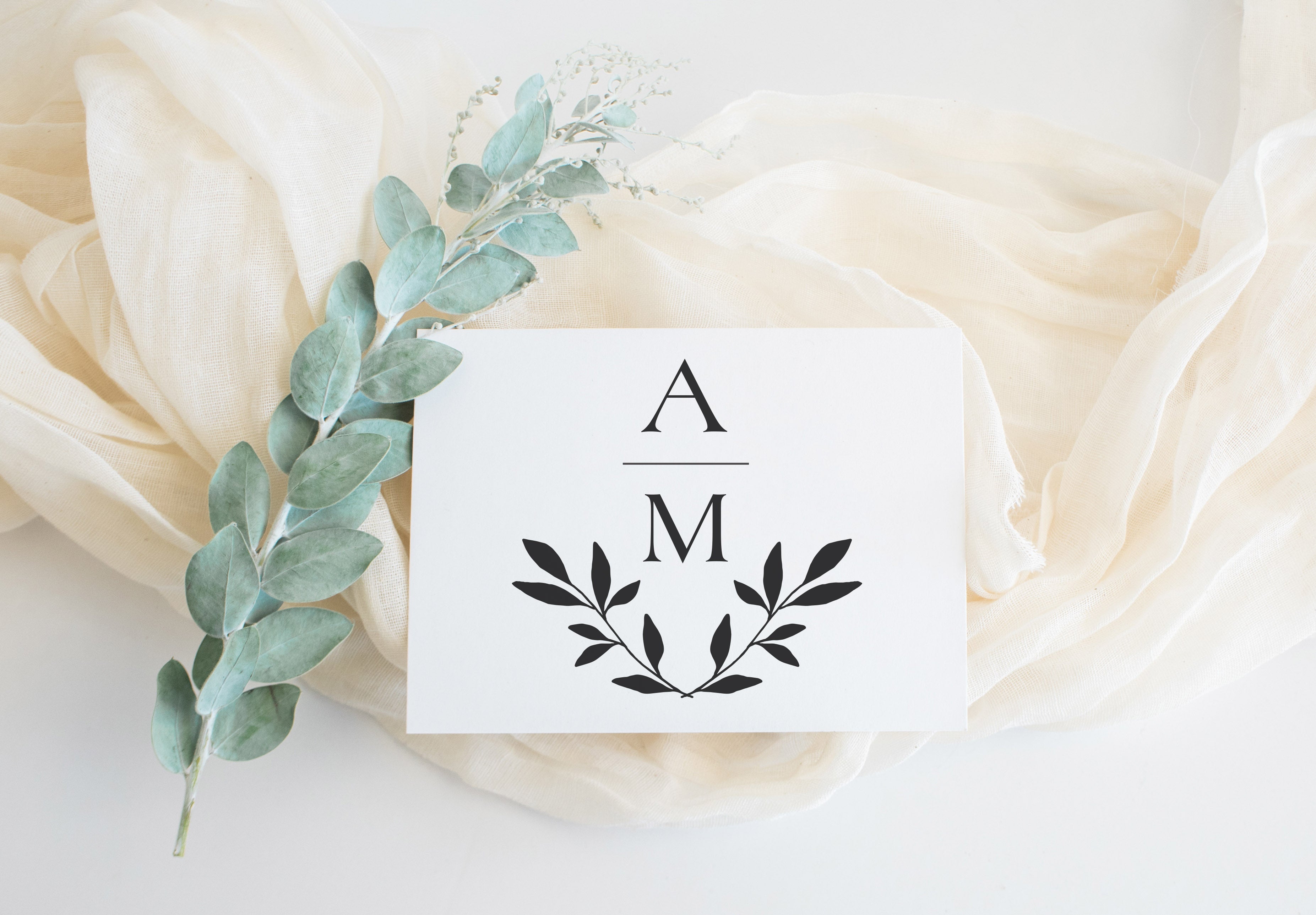 Laurel Wreath Initials Wedding Stamp