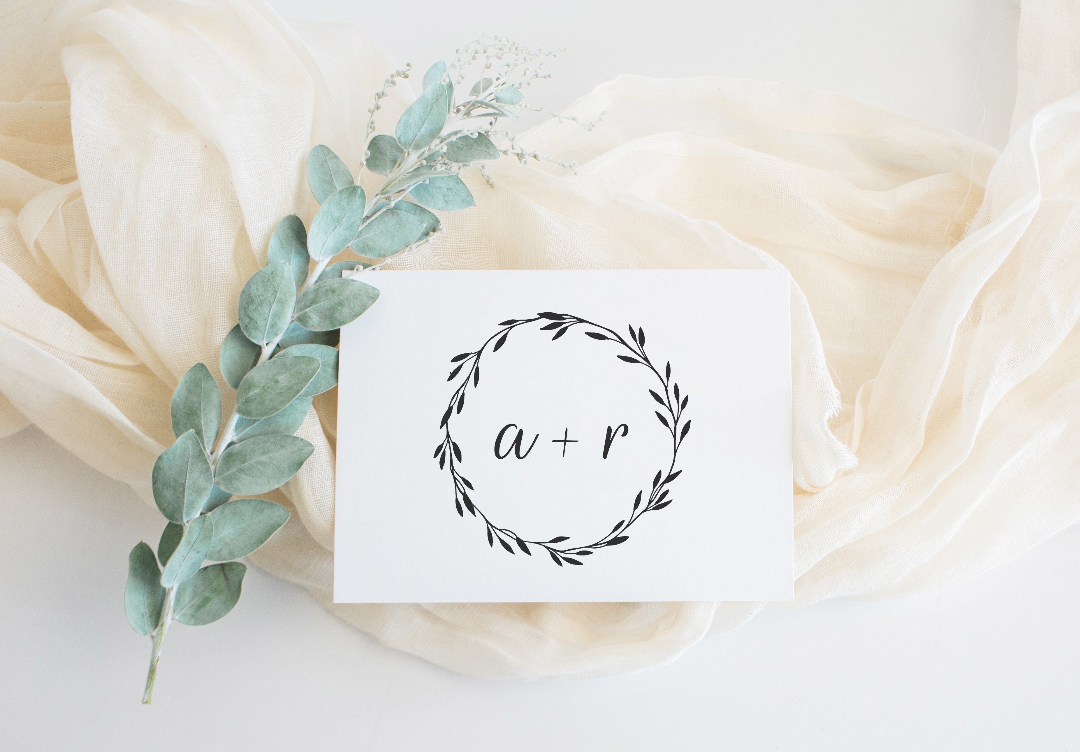 Hand-drawn Wreath Initials Wedding Stamp