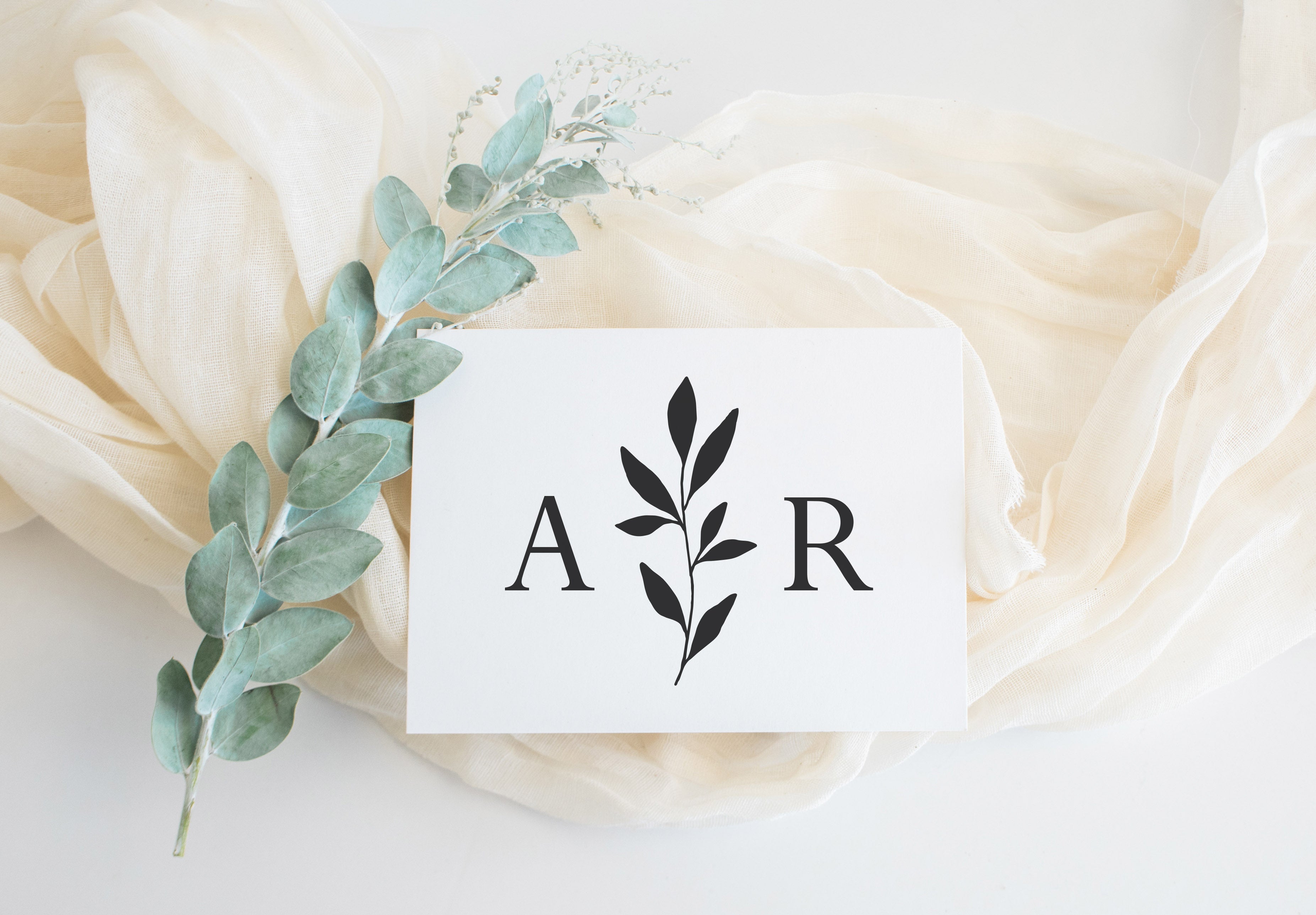 Branch between Initials Wedding Stamp
