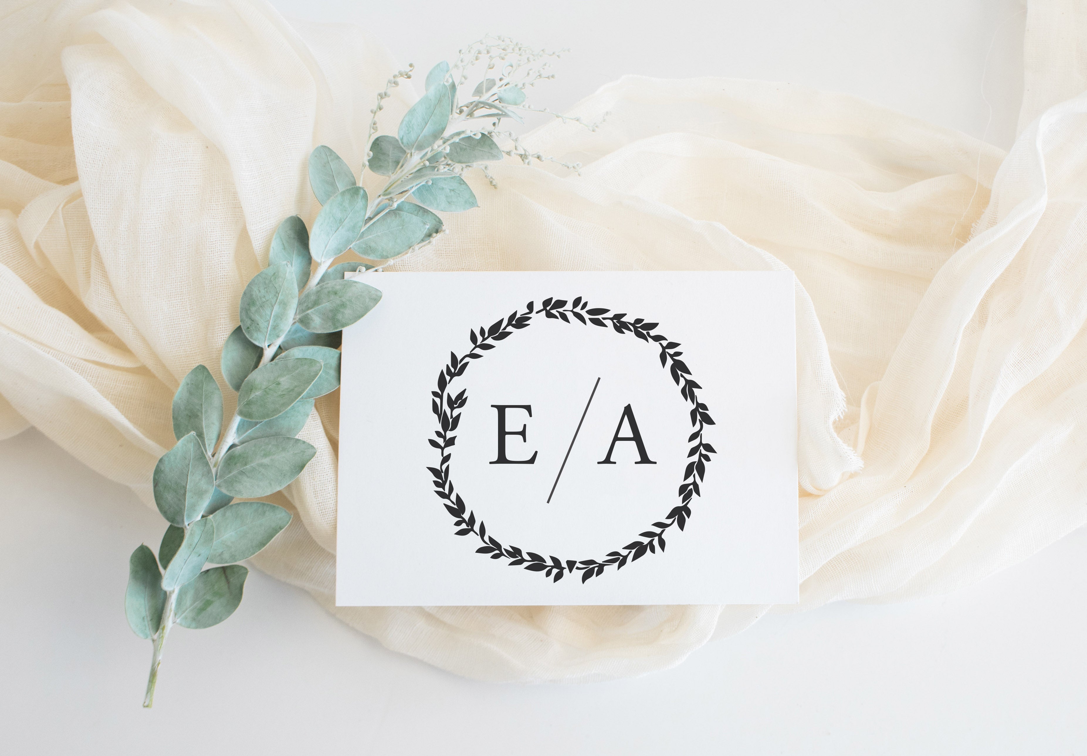 Wreath Two Initials Wedding Stamp