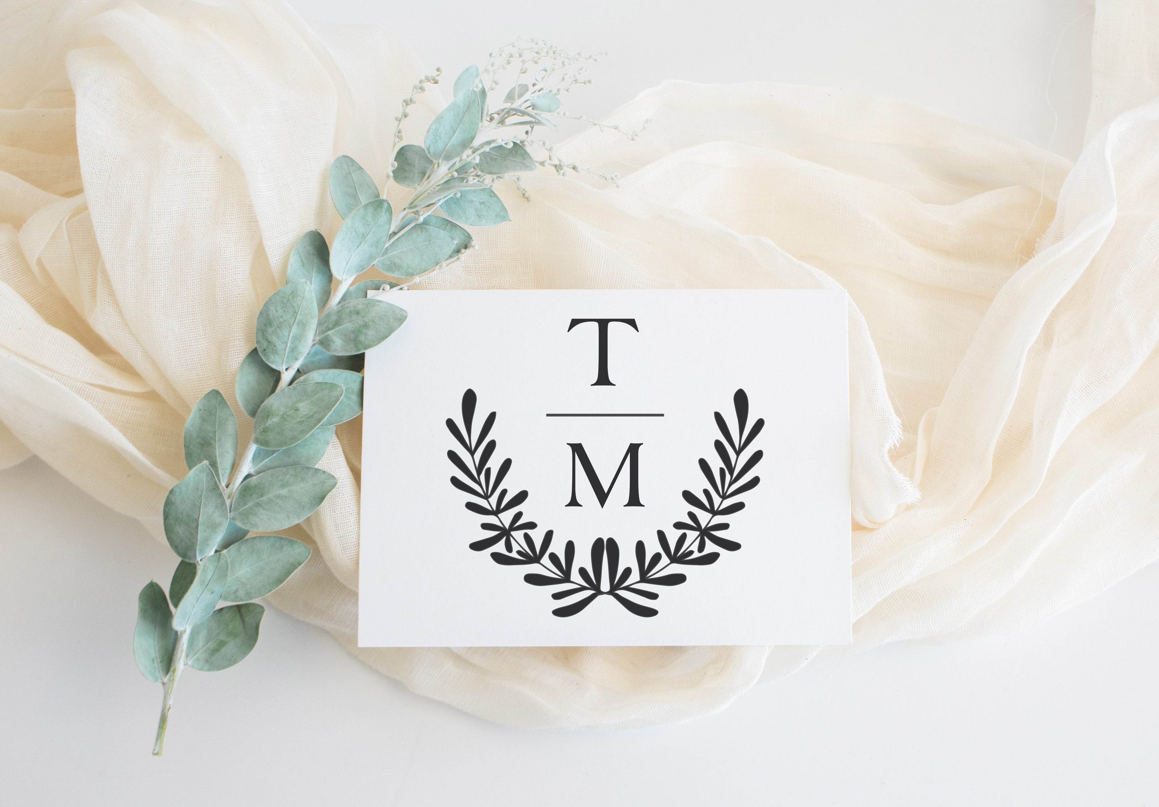 Laurel Ribbon Initials Wedding Stamp