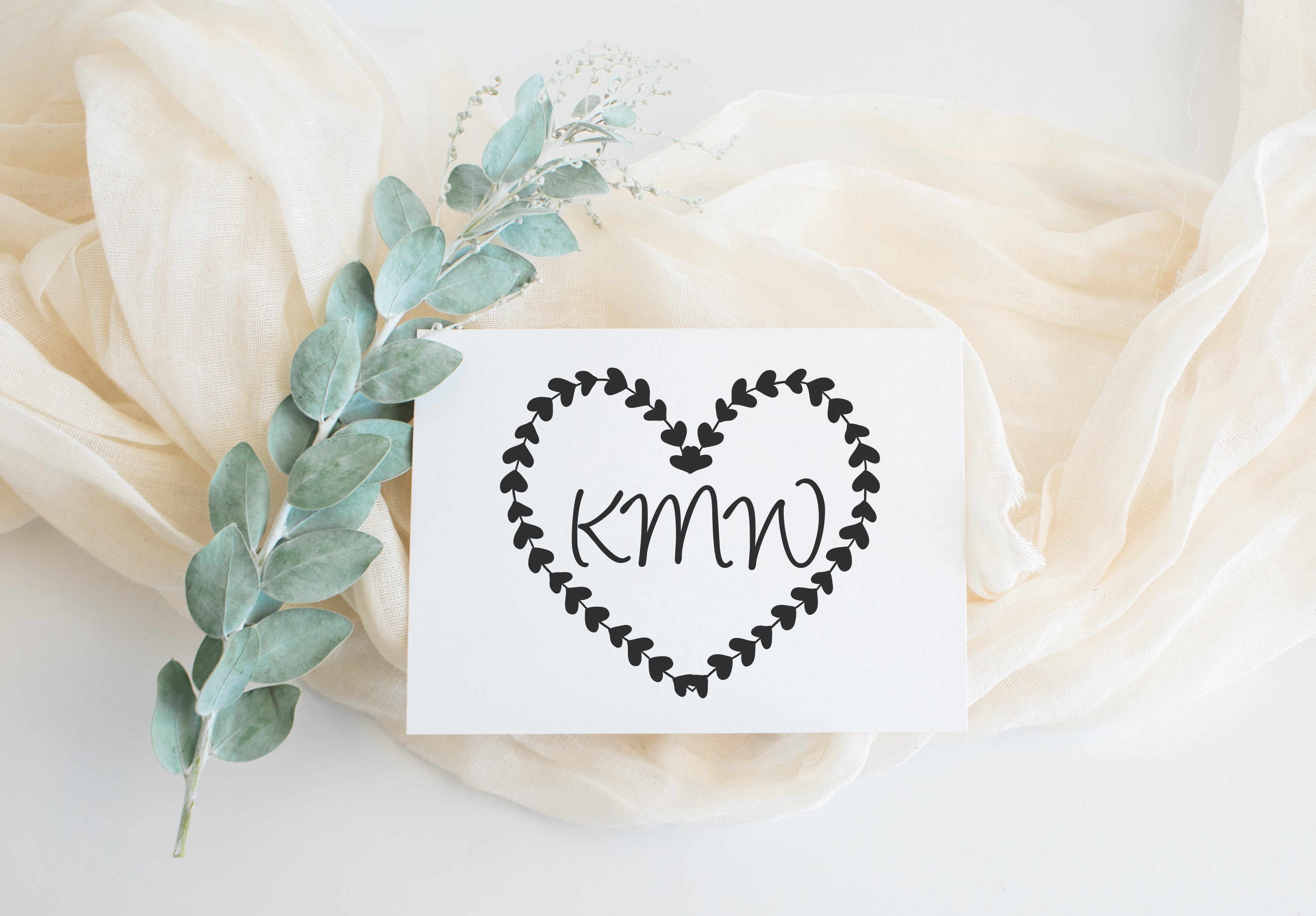 Hearts Wreath Monogram Wedding Stamp