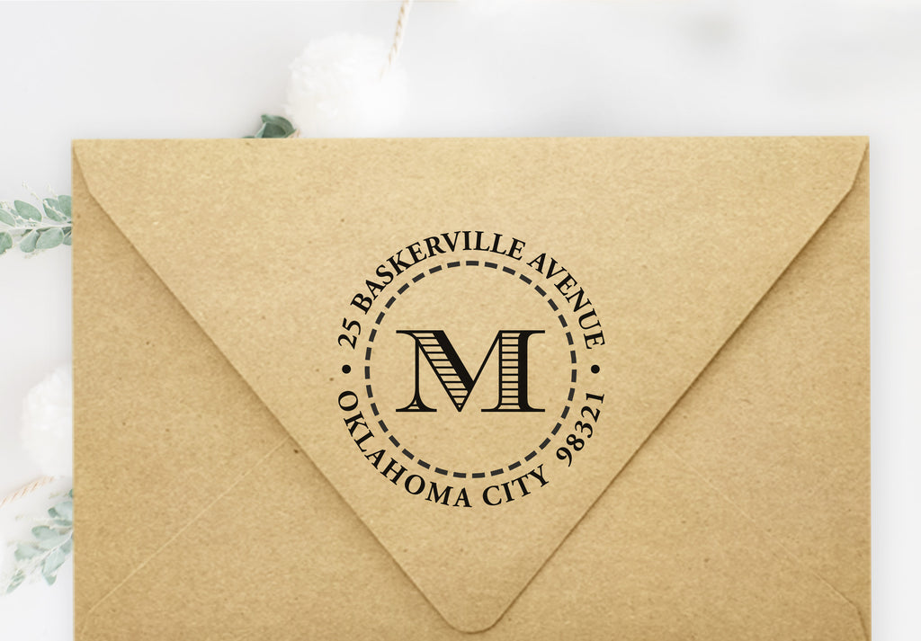 Ribbed Initial Circle Address Stamp