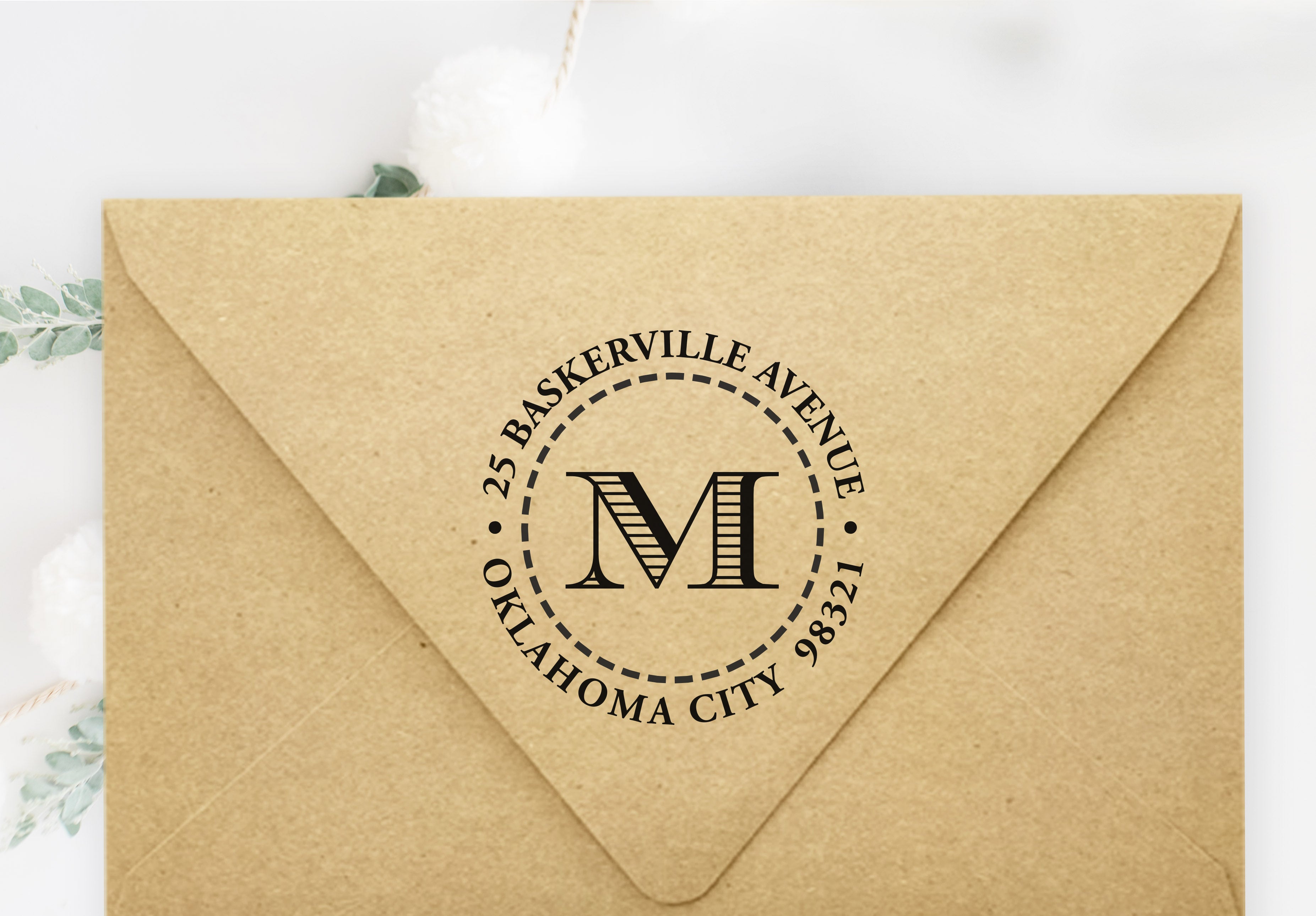 Ribbed Initial Circle Address Stamp