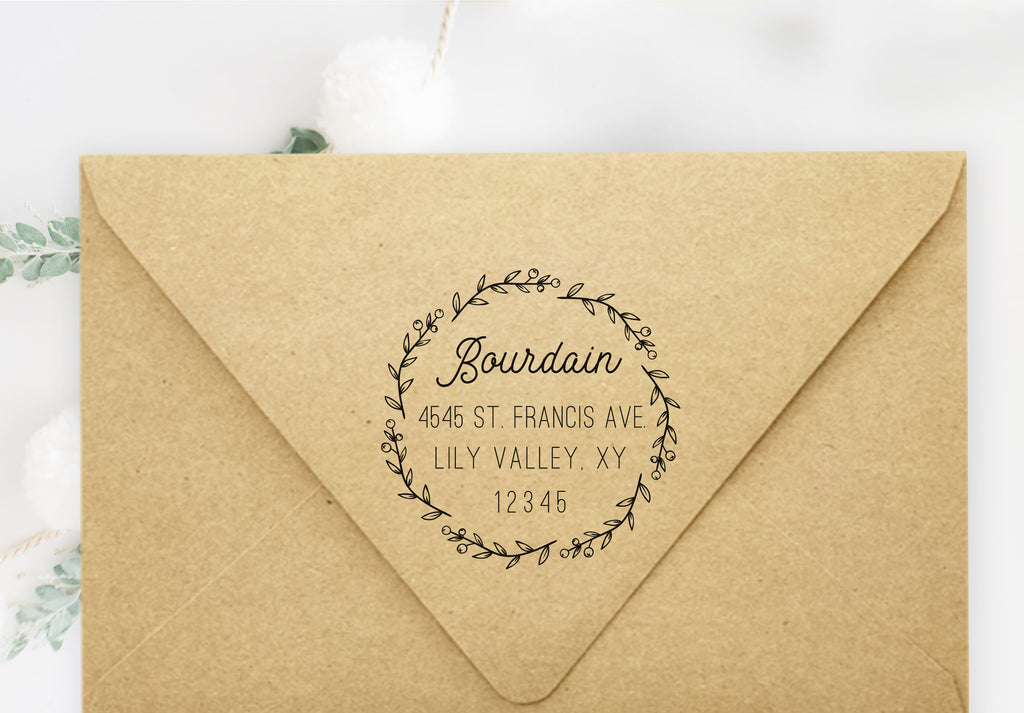 Bourdain Wreath Address Stamp