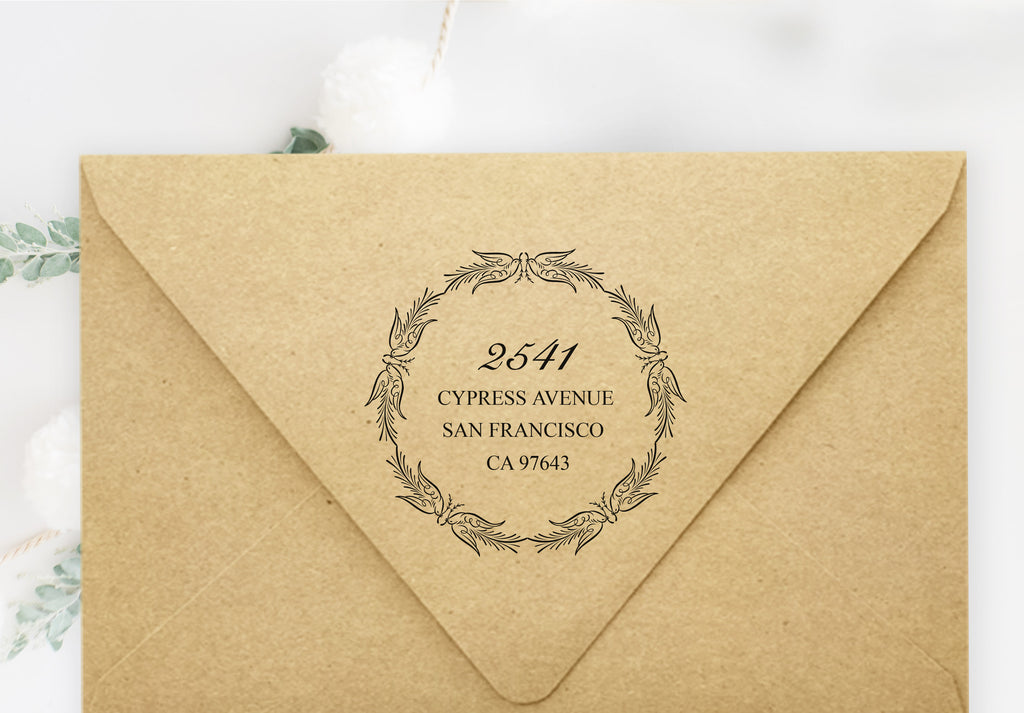 Two Birds Wreath Address Stamp