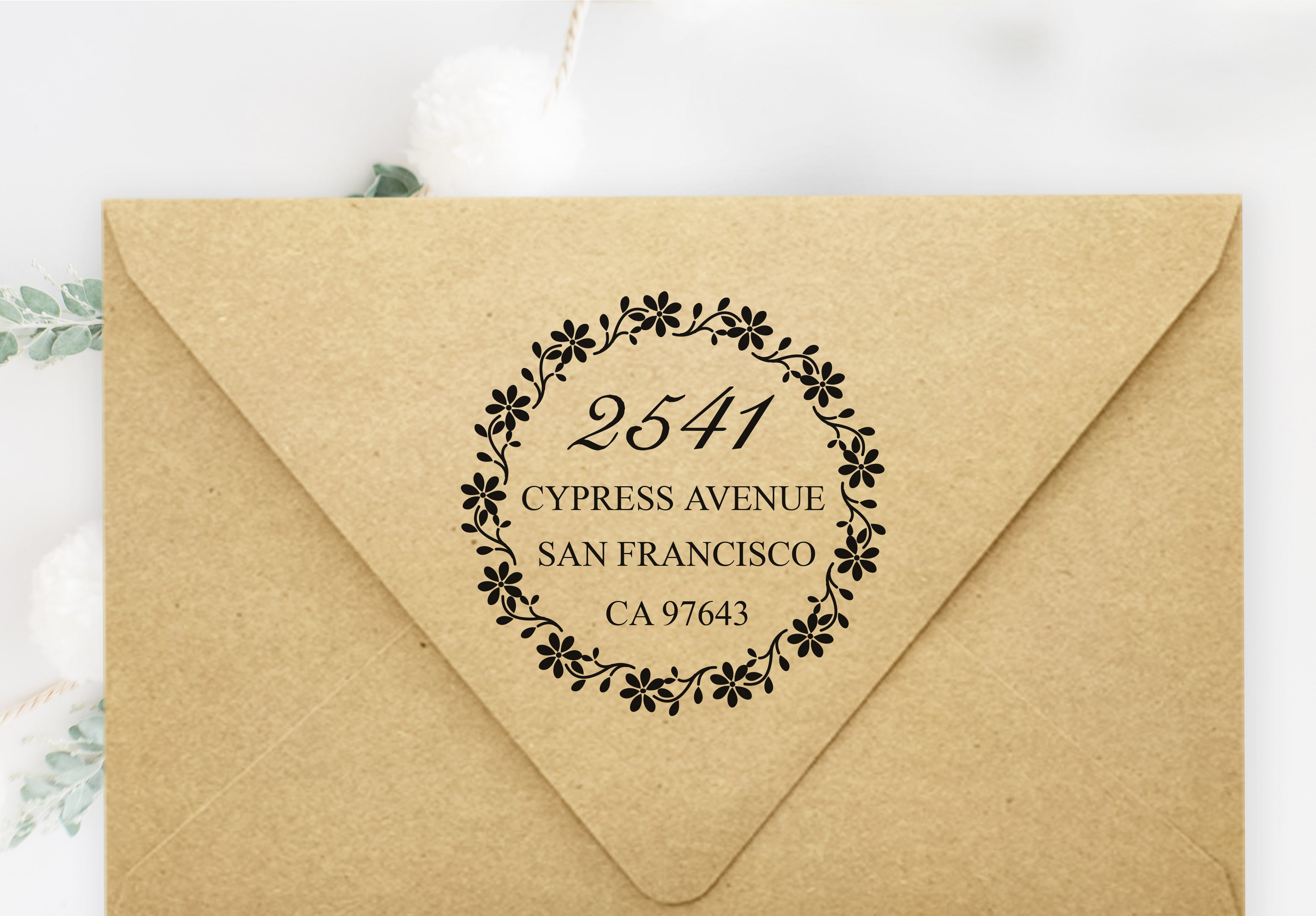 Floral Wreath Address Stamp