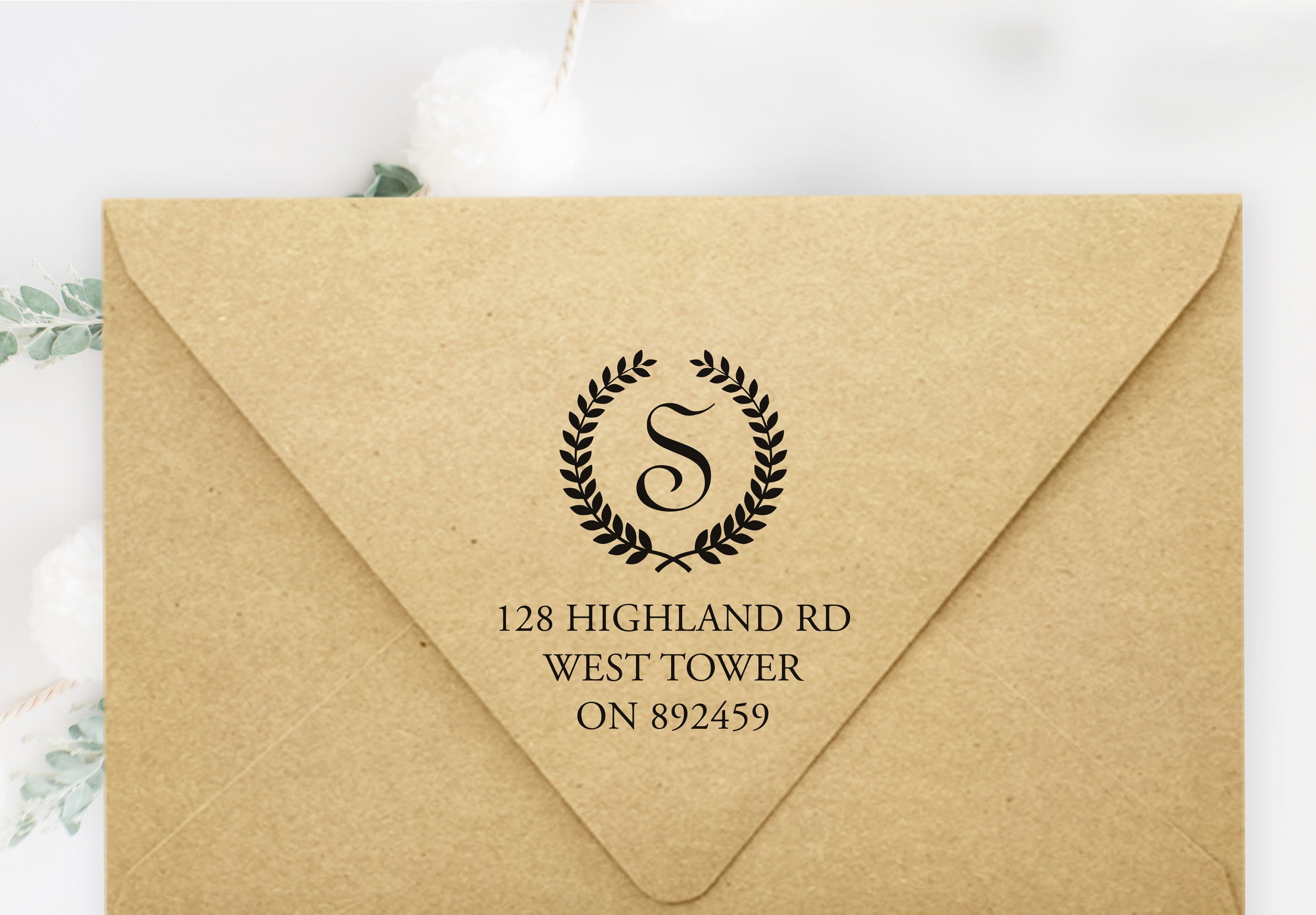 Wreath Initial Address Stamp