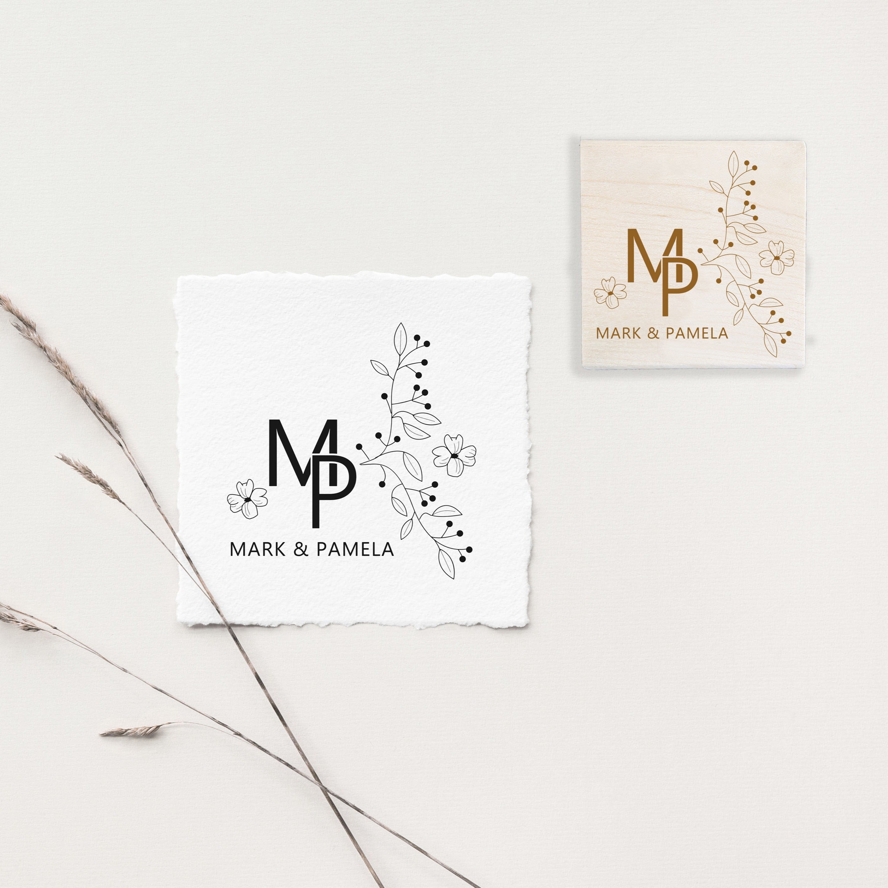 Floral Initials Wedding Stamp