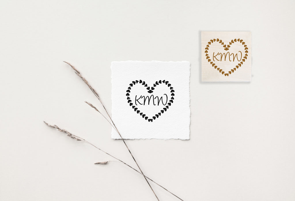 Hearts Wreath Monogram Wedding Stamp