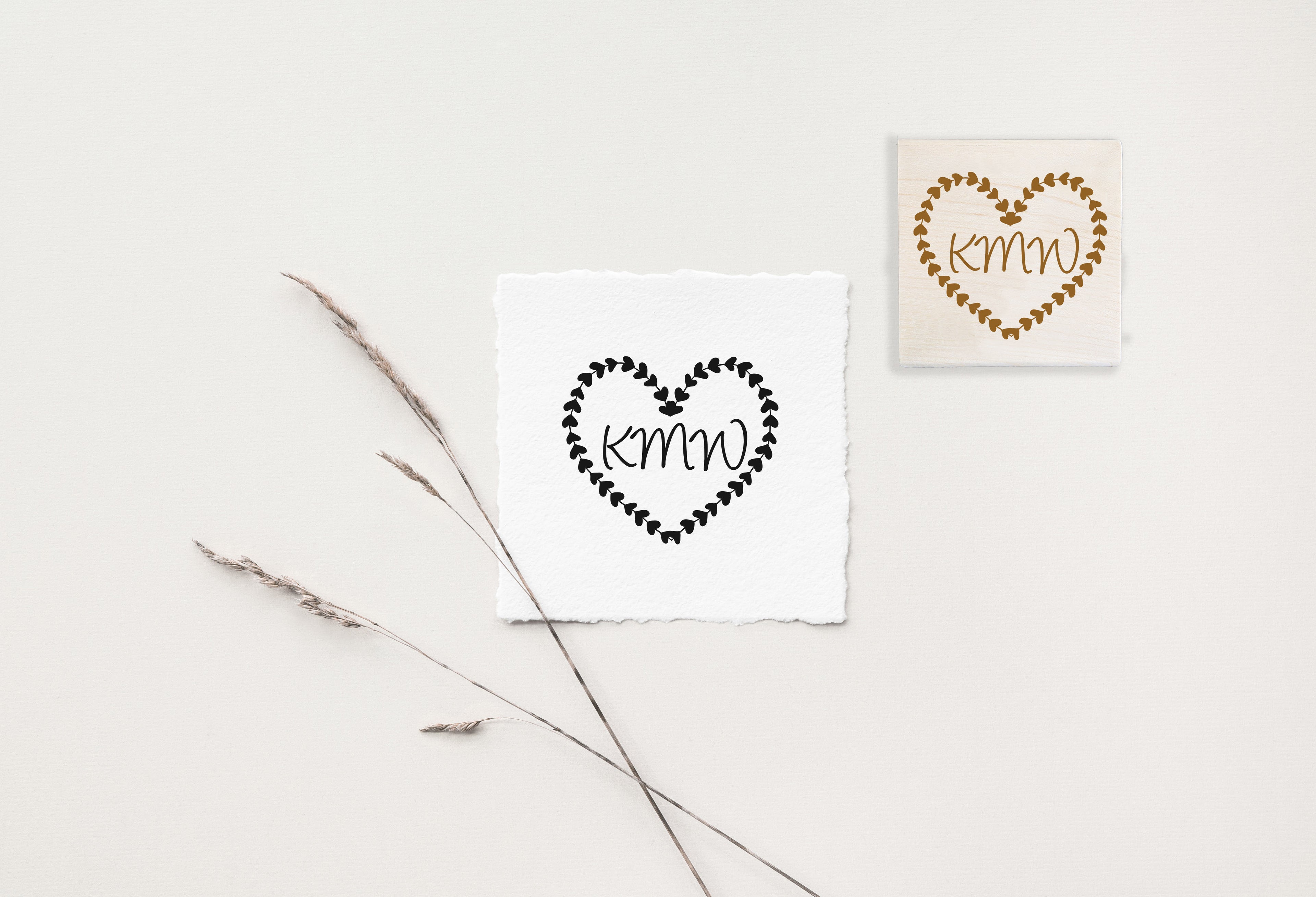 Hearts Wreath Monogram Wedding Stamp