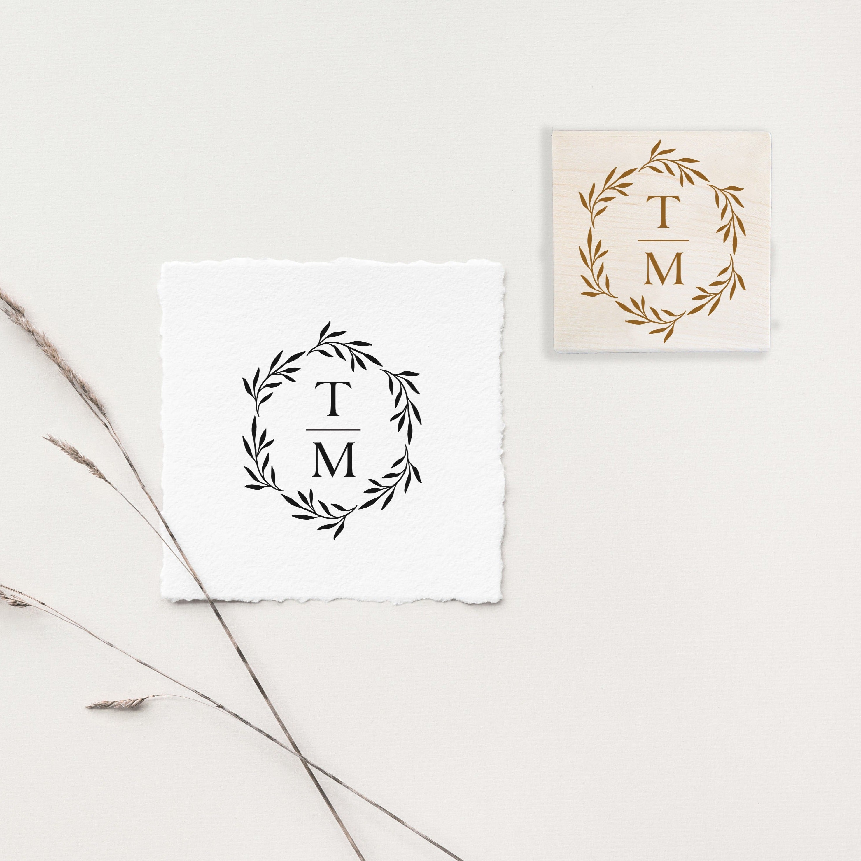 Olive Wreath Initials Wedding Stamp
