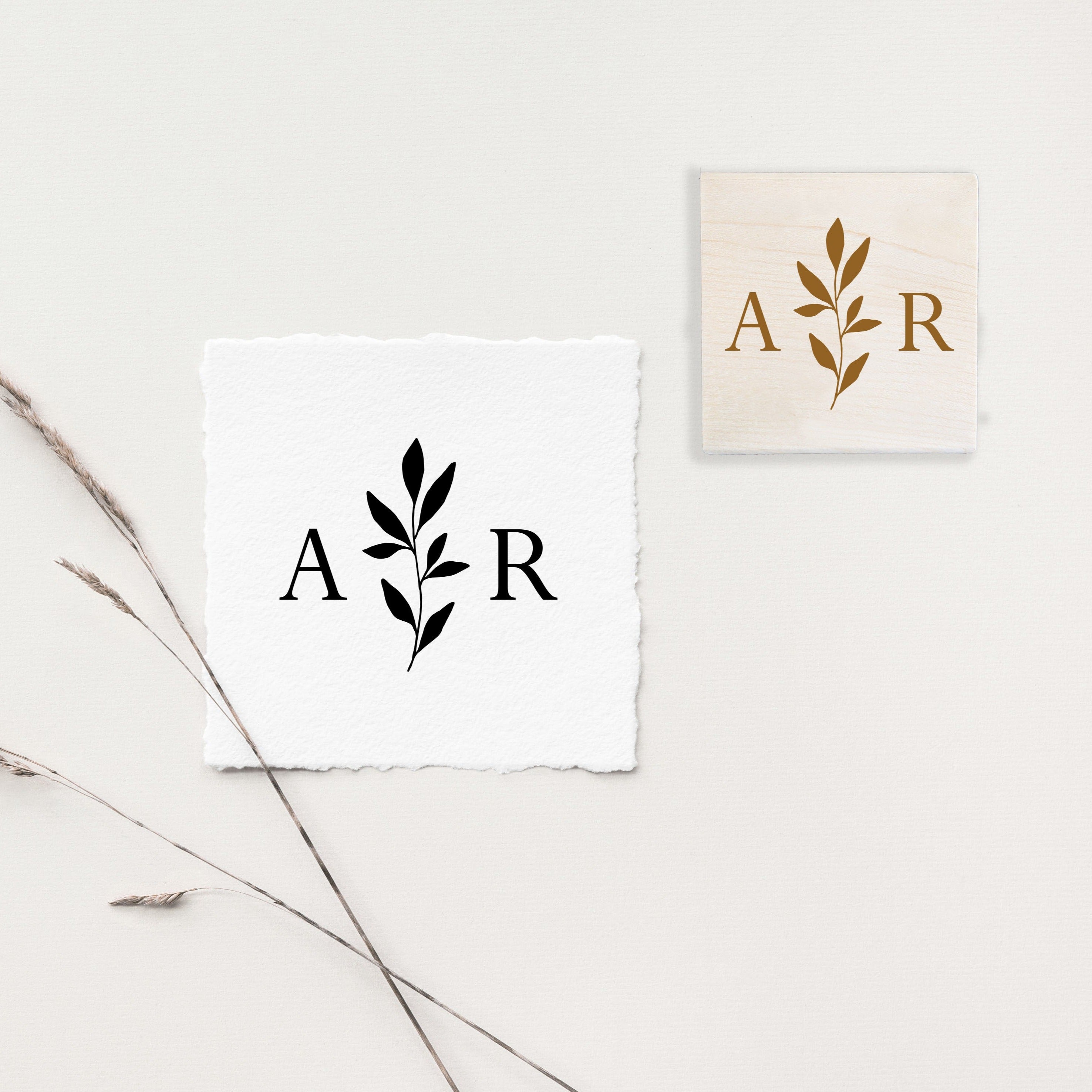 Branch between Initials Wedding Stamp