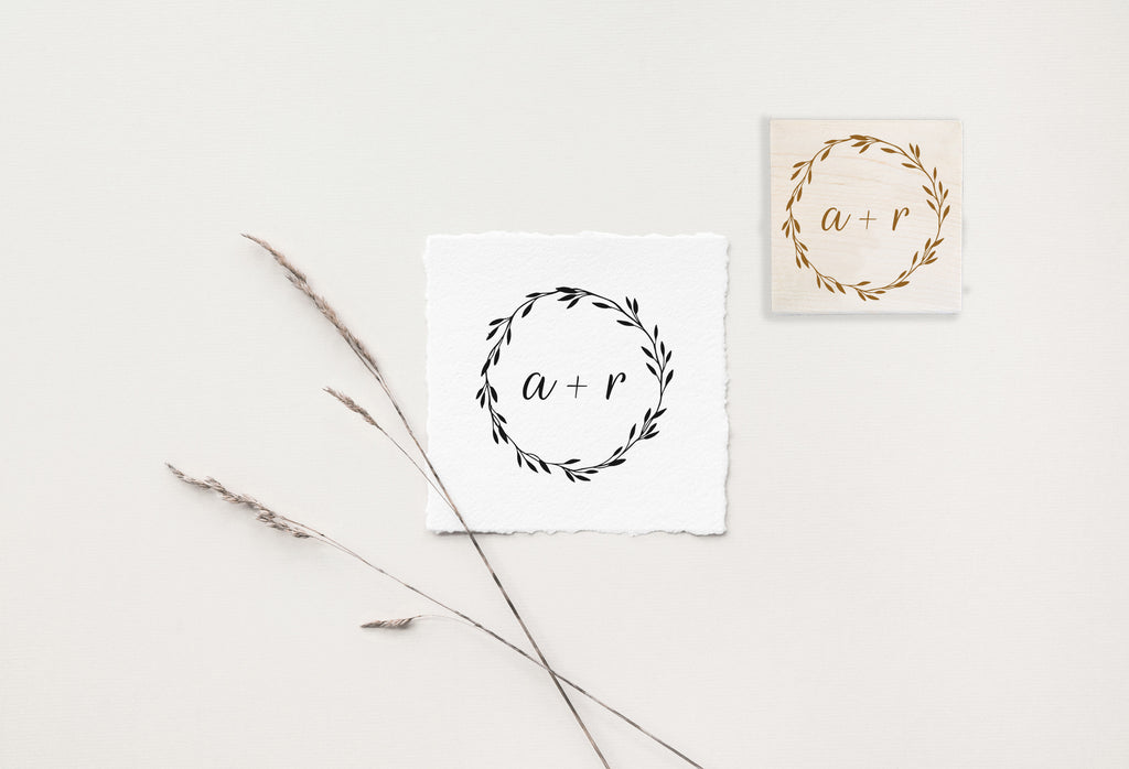 Hand-drawn Wreath Initials Wedding Stamp