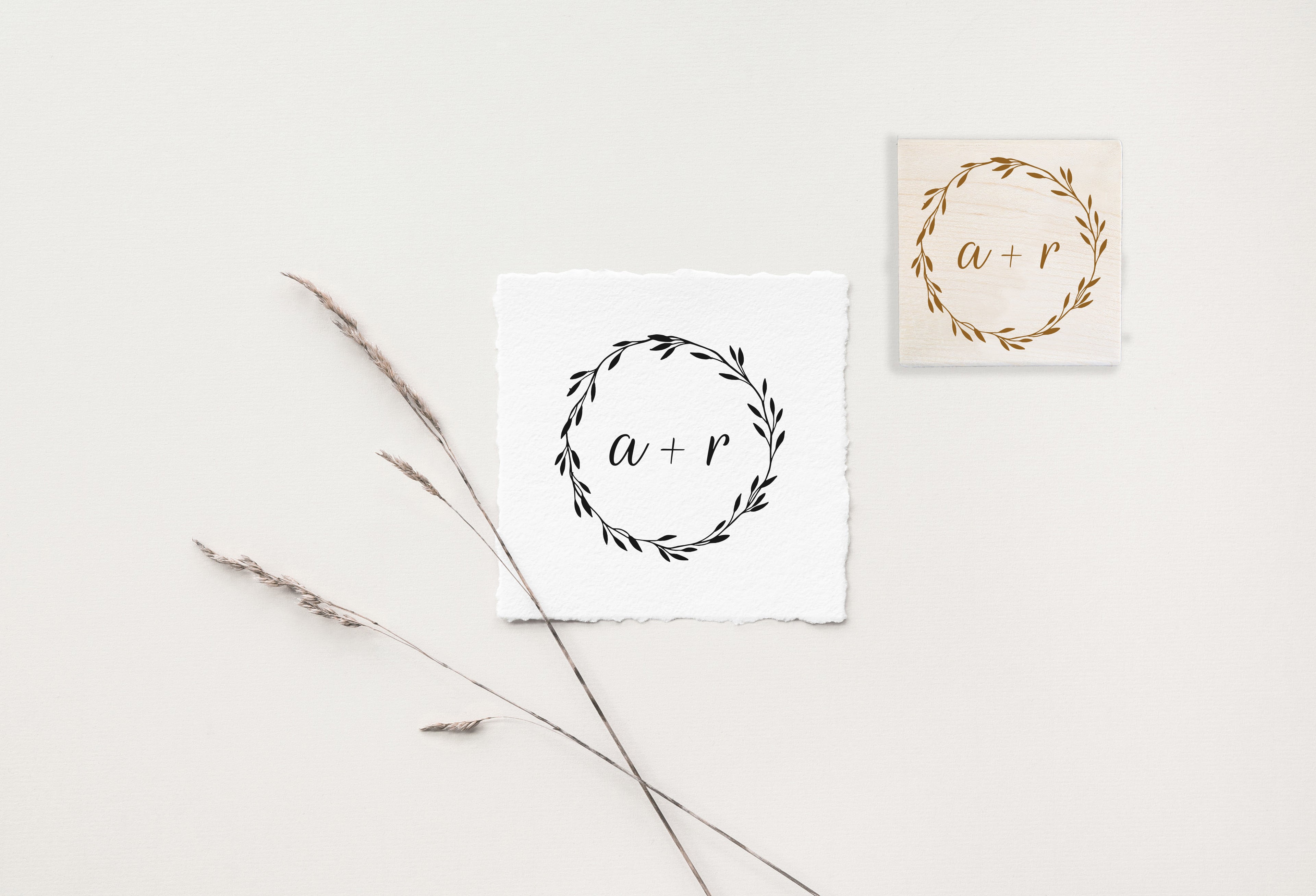 Hand-drawn Wreath Initials Wedding Stamp