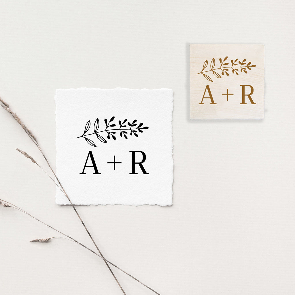 Branch above Initials Wedding Stamp