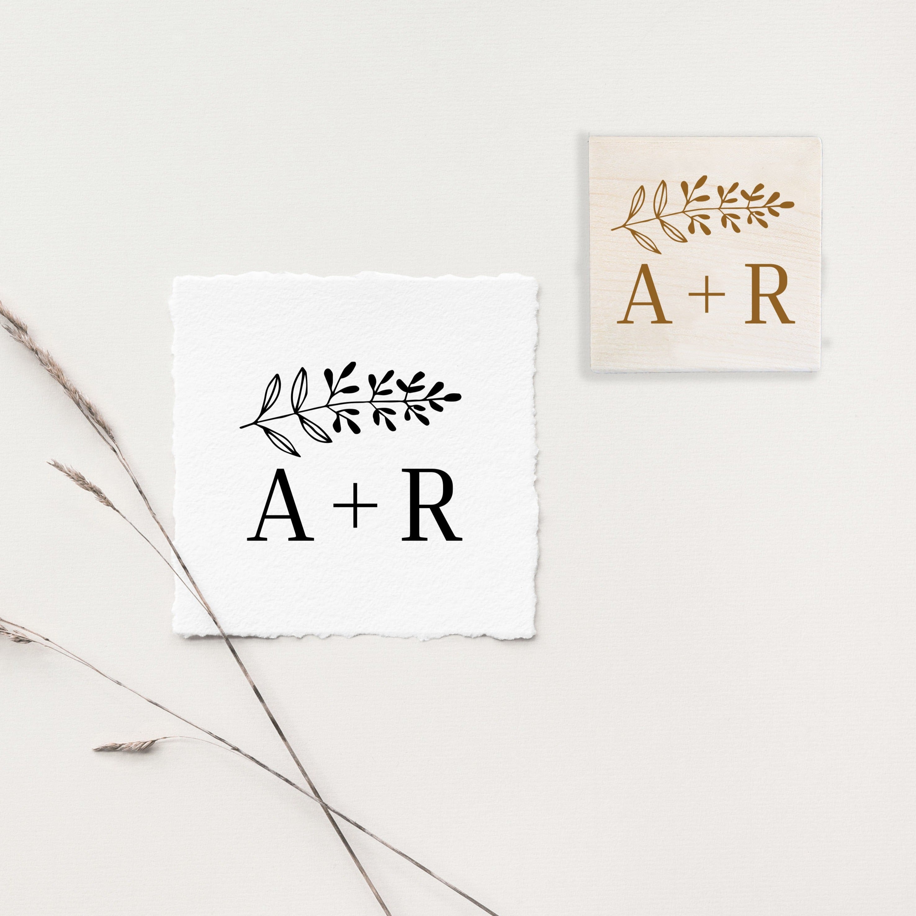 Branch above Initials Wedding Stamp