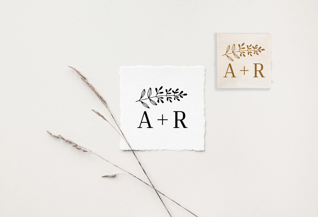 Branch above Initials Wedding Stamp