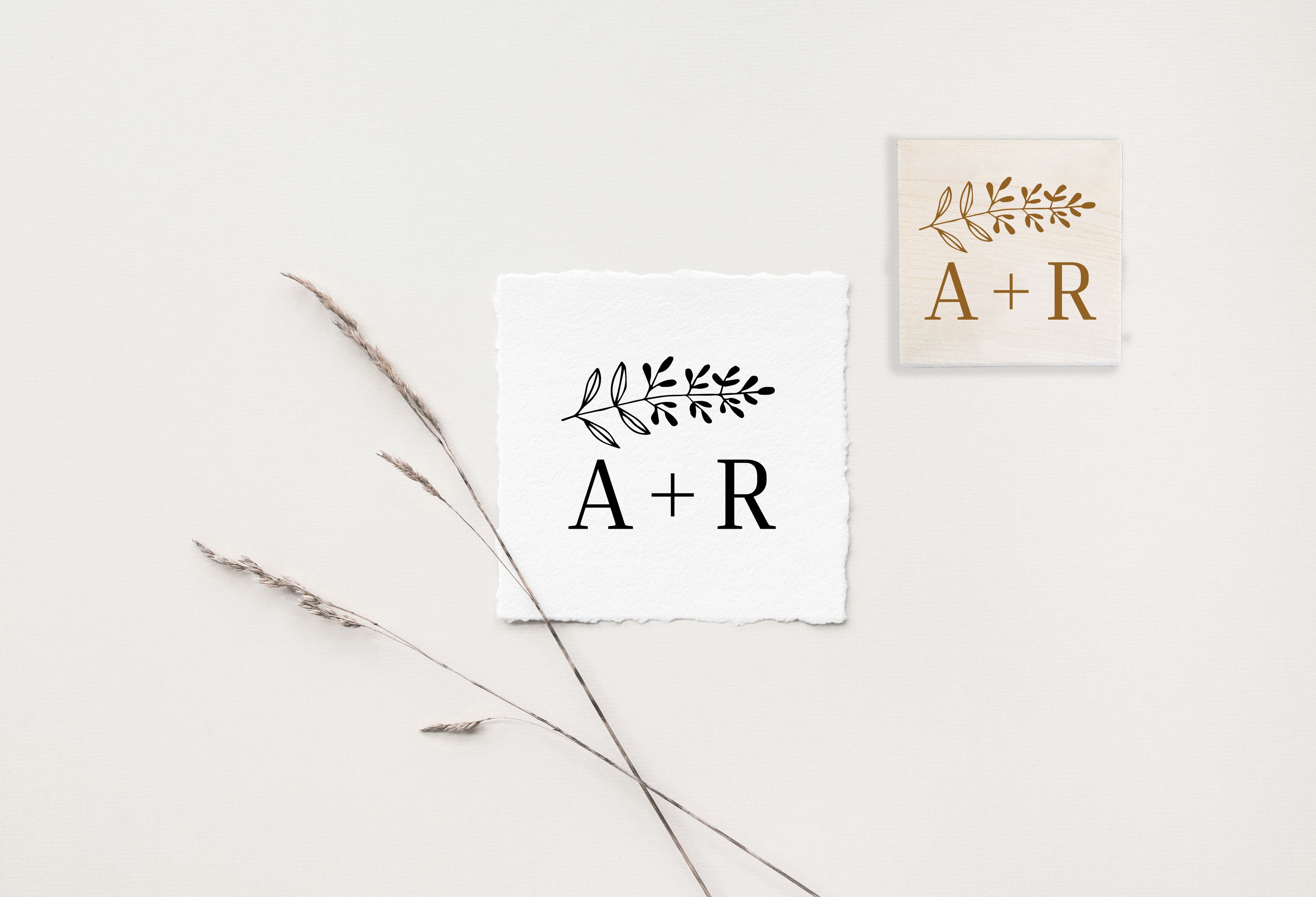 Branch above Initials Wedding Stamp