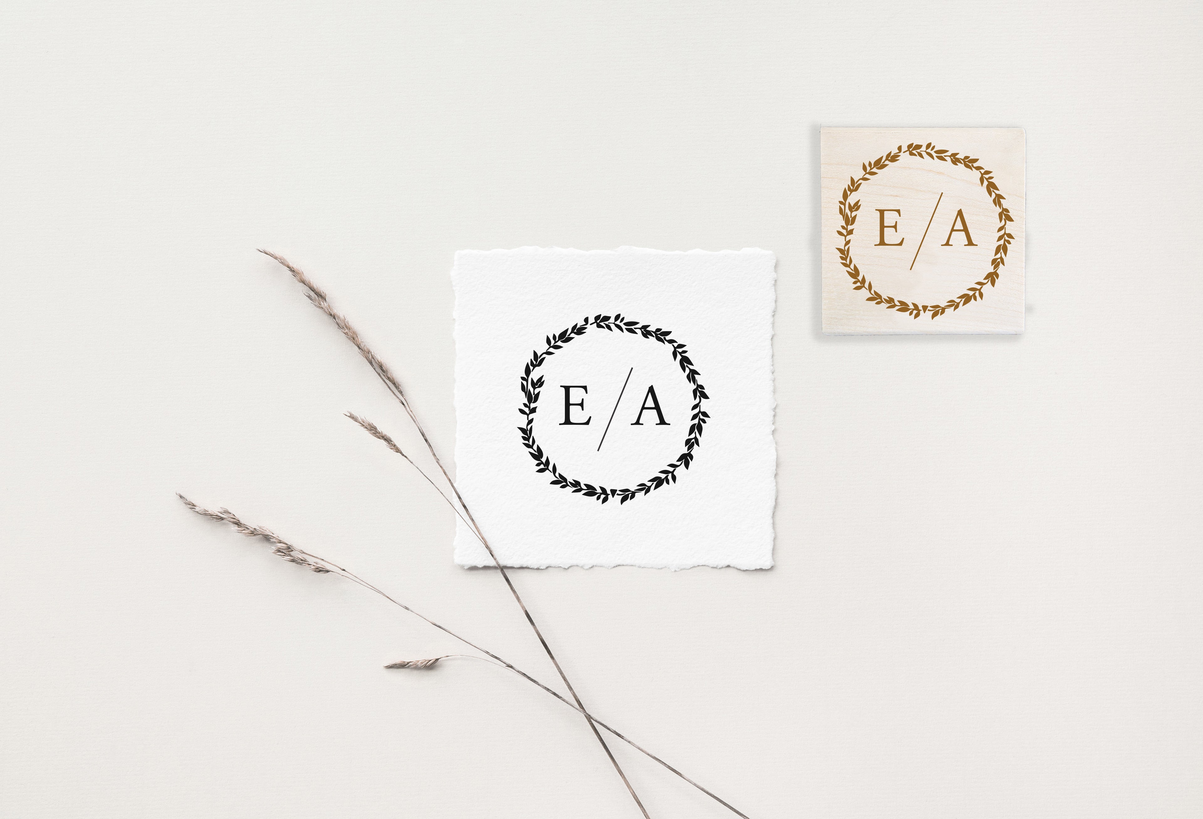 Wreath Two Initials Wedding Stamp