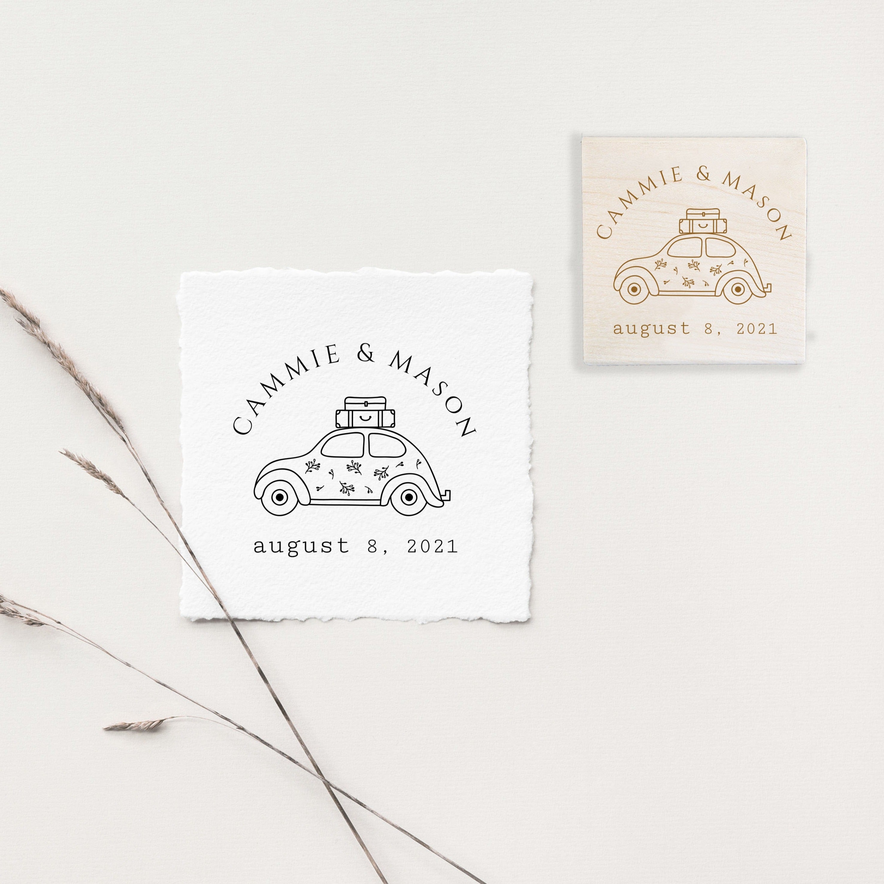 VW Beetle Save the Date Wedding Stamp