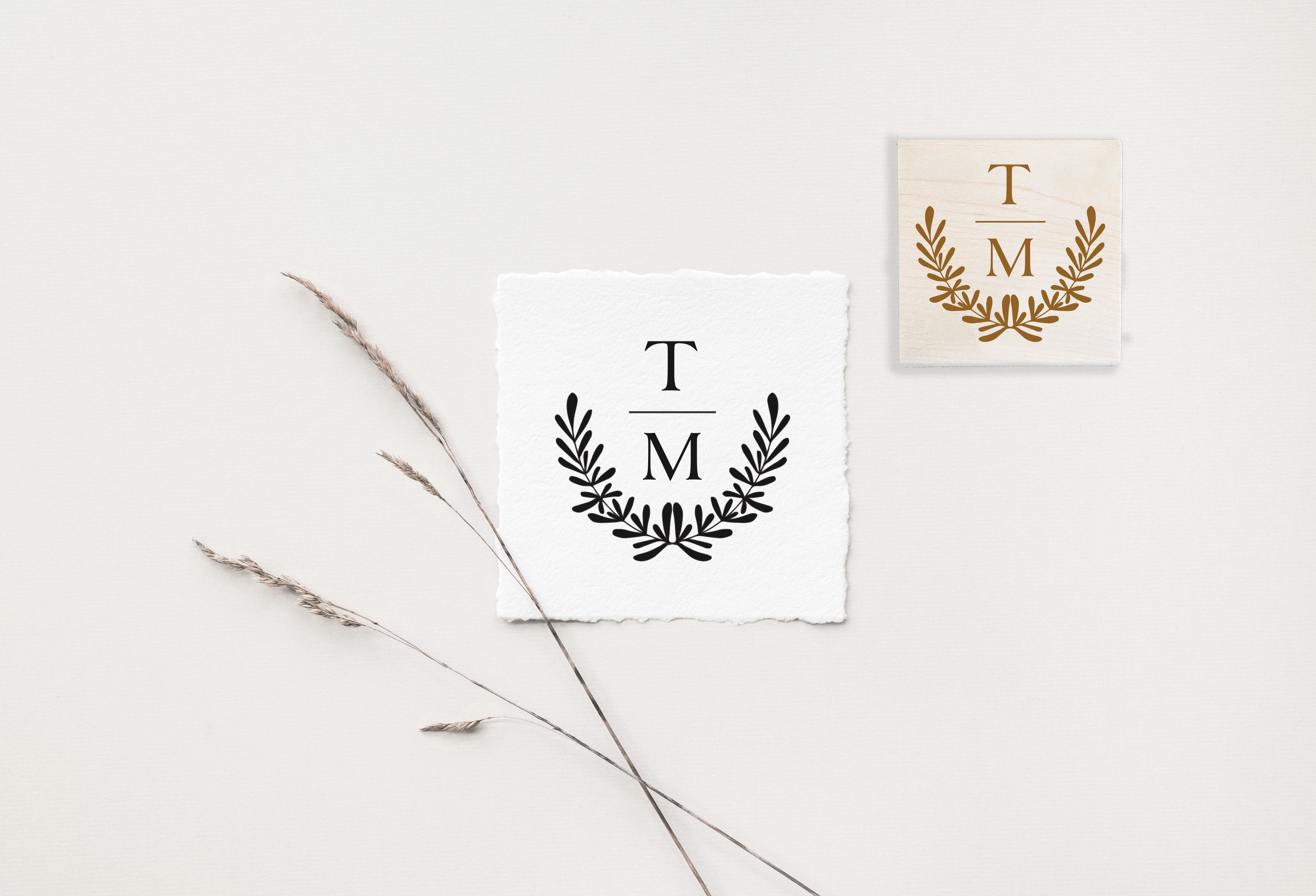 Laurel Ribbon Initials Wedding Stamp