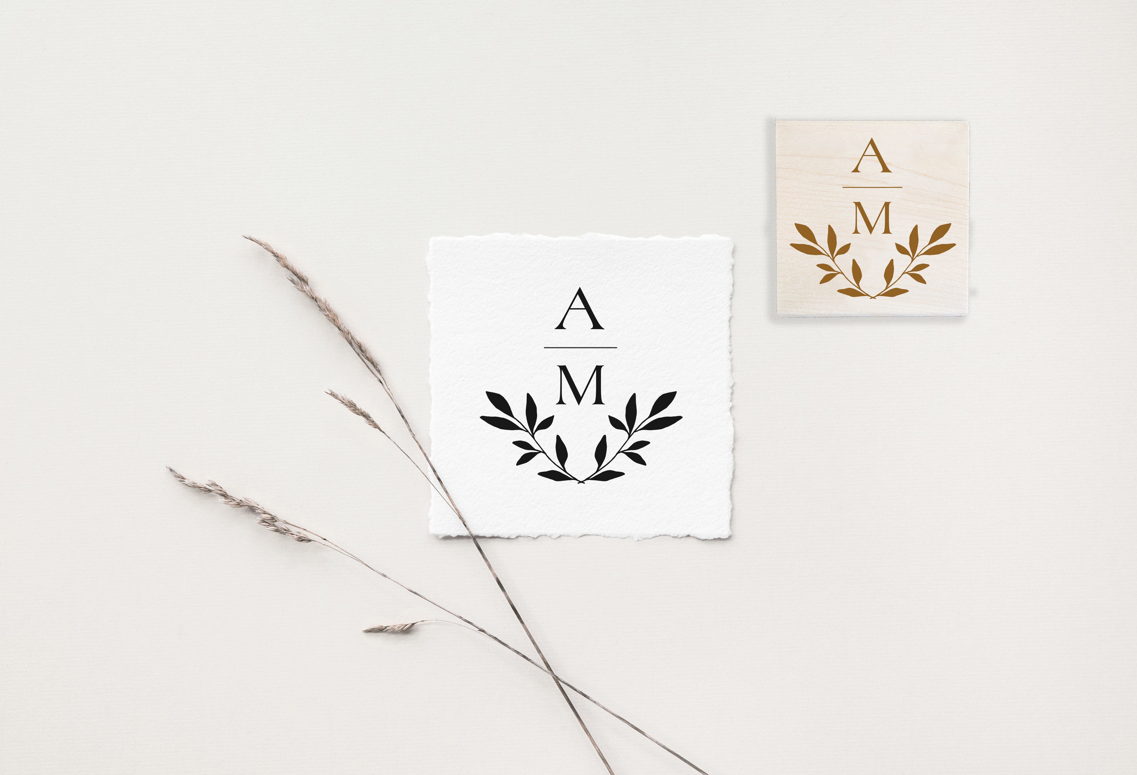 Laurel Wreath Initials Wedding Stamp