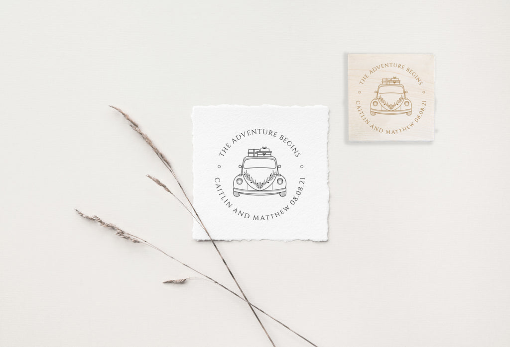 VW Beetle Adventure Wedding Stamp