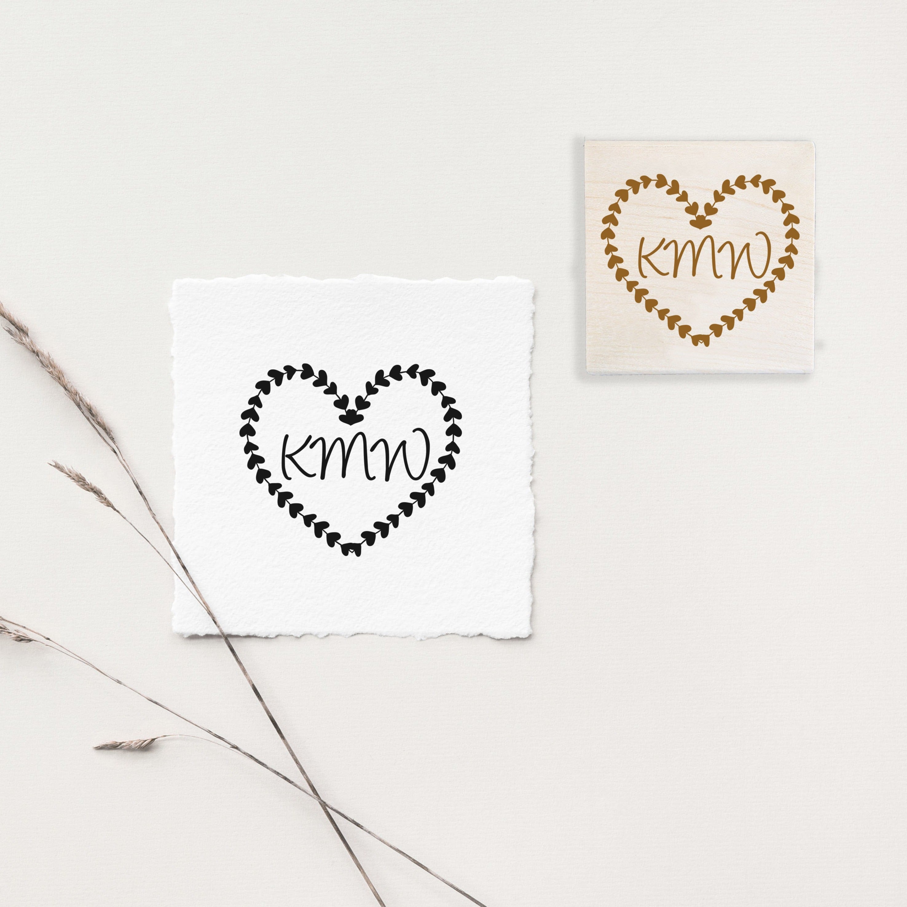Hearts Wreath Monogram Wedding Stamp