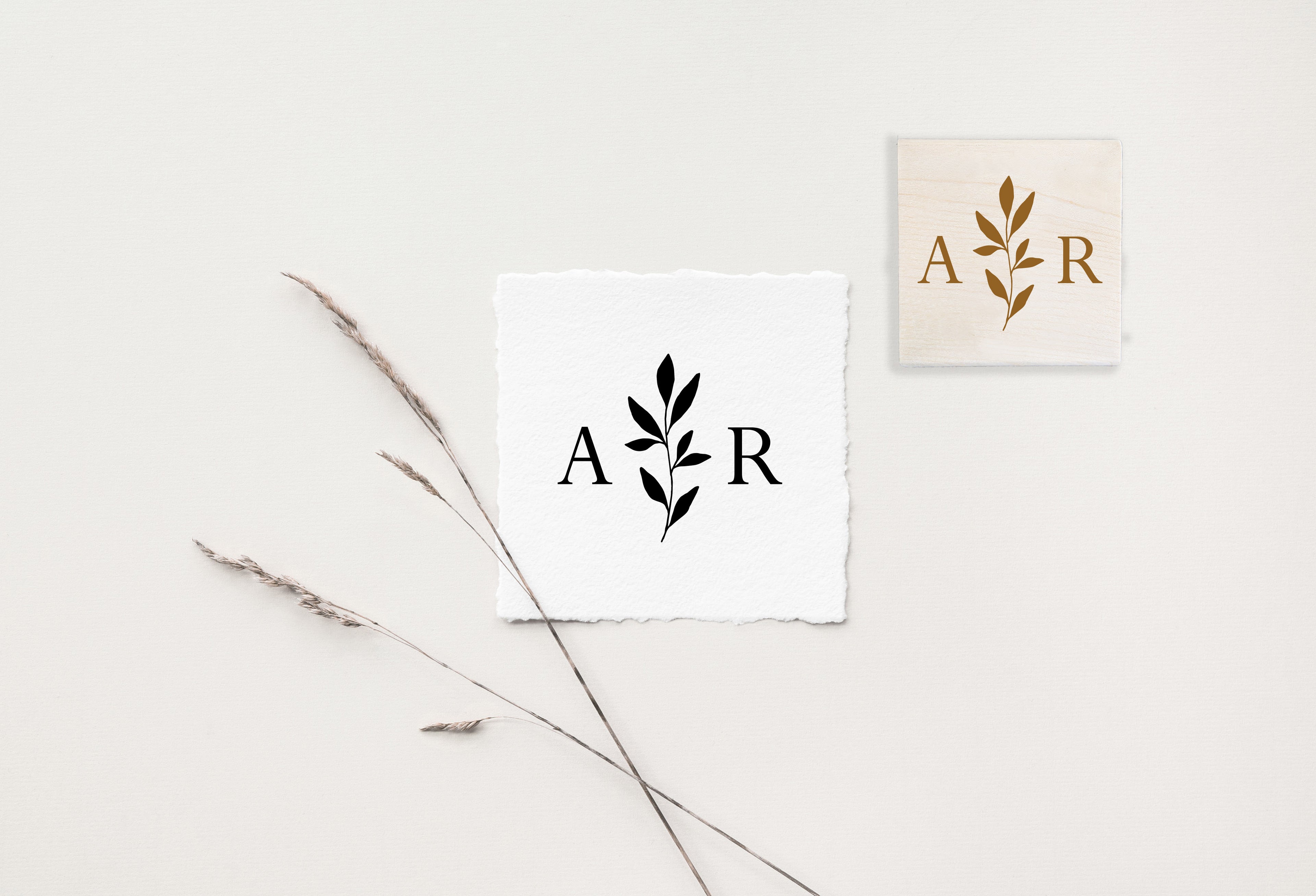 Branch between Initials Wedding Stamp