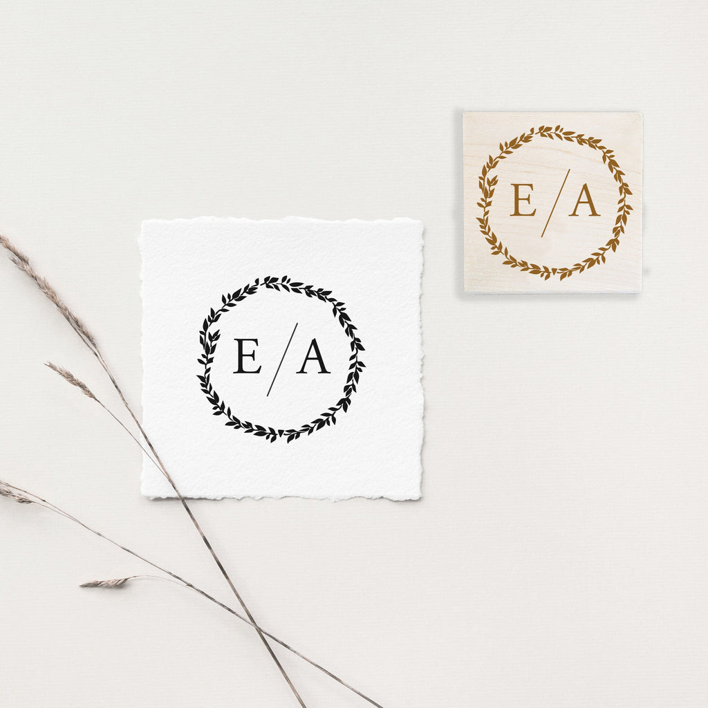 Wreath Two Initials Wedding Stamp