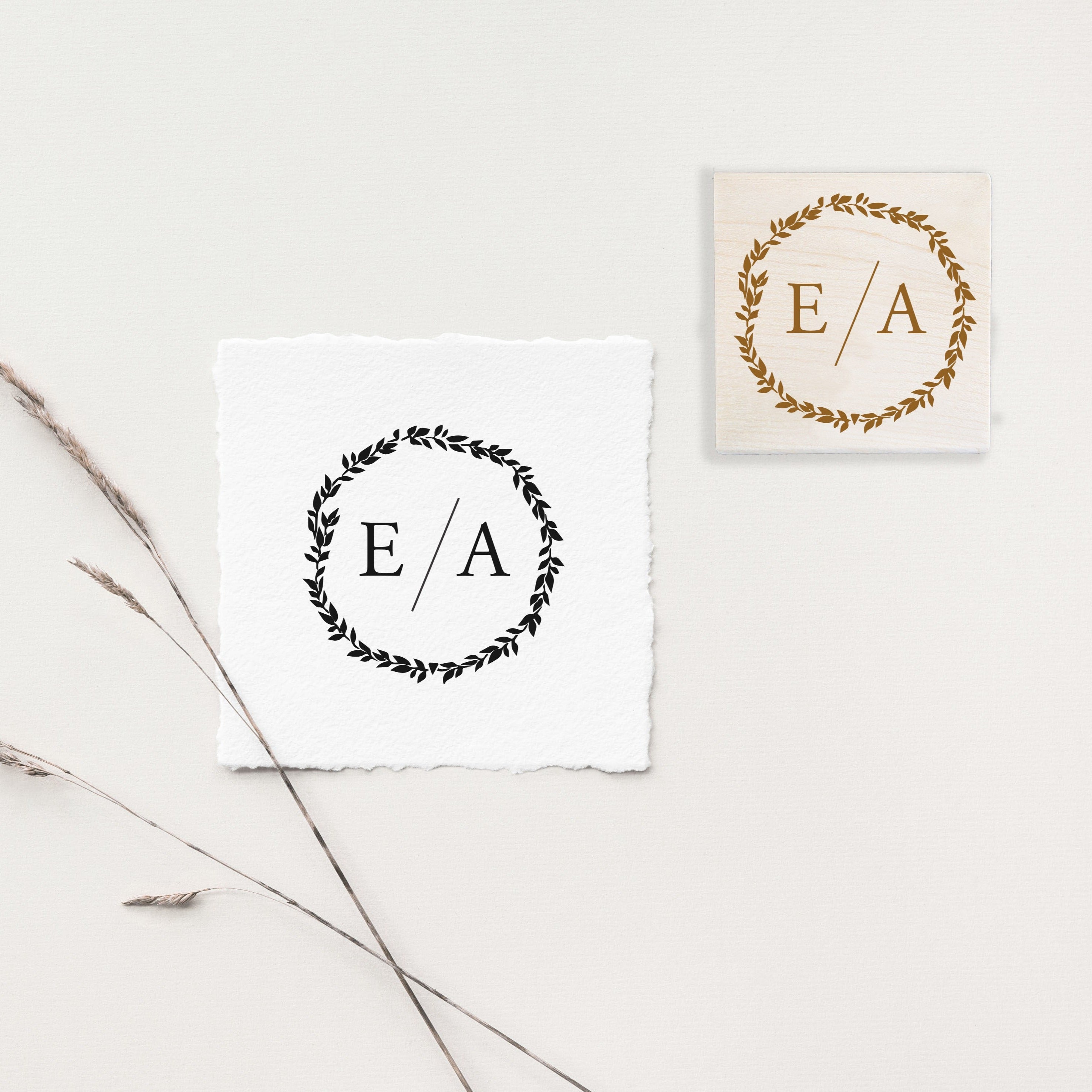 Wreath Two Initials Wedding Stamp