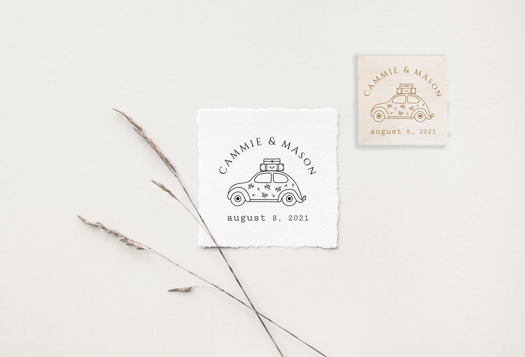 VW Beetle Save the Date Wedding Stamp