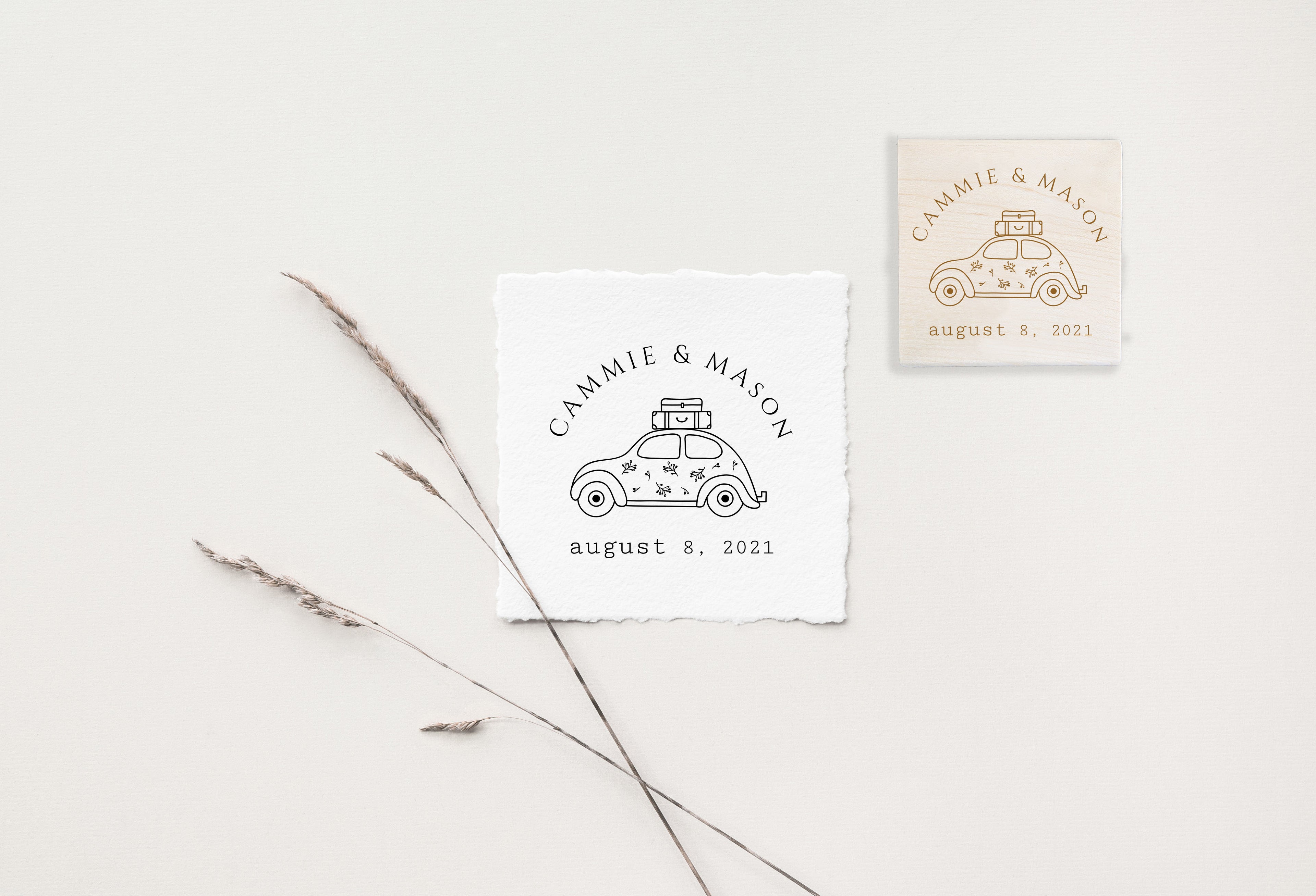 VW Beetle Save the Date Wedding Stamp